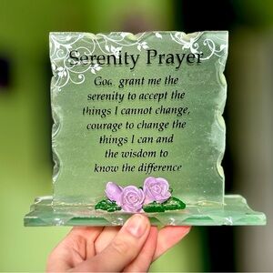 VTG Frosted Glass Serenity Prayer Faith Based Floral Plaque Decor Art